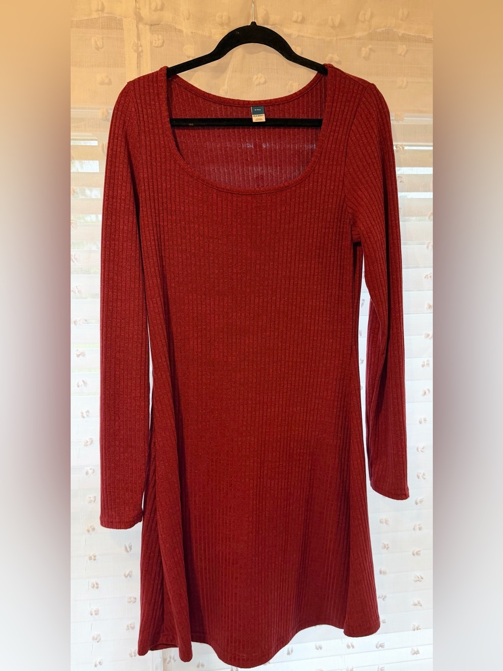 OLD NAVY Ribbed Long-Sleeve Scoop Neck Dress - Red